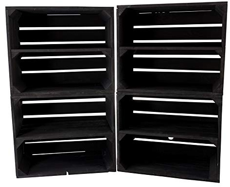 4x Vintage-Möbel 24 neue schwarze Obstkiste mit Zwischenboden 50cm x 40cm x 30cm Regal Holzregal Regalsystem Weinkiste Holzkiste Kisten Schuhregal klassisch