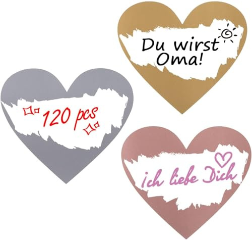 Kesote Rubbellose Scratch Sticker 120 PCS Rubbel Etiketten Herz 7,5cm | Rubbellos Aufkleber Gold Silber Rosegold, für Rubbelkarte Überraschung Hochzeit Valentinstag Weihnachten