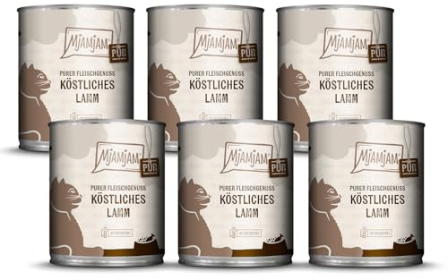 MjAMjAM - Premium Nassfutter für Katzen - purer Fleischgenuss - köstliches Lamm pur, 6er Pack (6 x 800 g), getreidefrei mit extra viel Fleisch