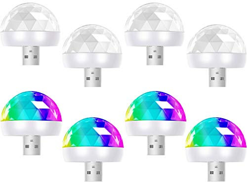 8 Pieces USB Mini Disco Light 1.58x1.58 Inch Sound Activated Halloween DJ Disco Ball Stage Lights-Multi Colors LED Car Atmosphere Strobe Light for Christmas Parties KTV Club Birthday