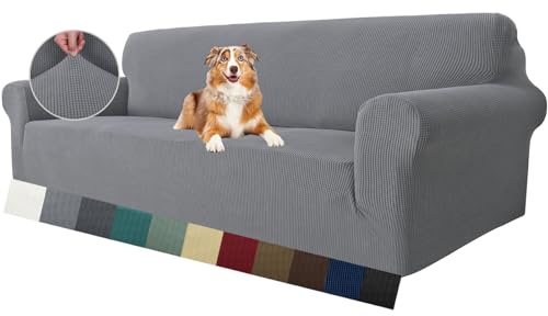 MAXIJIN Super Stretch Couch Bezug für 4-Sitzer Couch, extra große universelle Sofabezüge Jacquard Spandex Pet Dog Möbel Protector Fitted Schonbezug (4 Sitzer, Hellgrau)