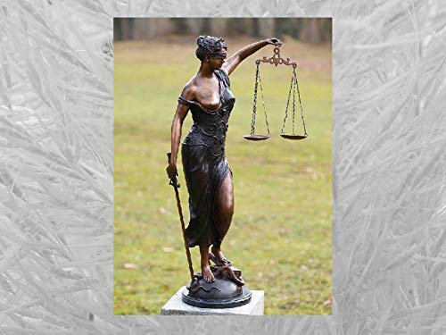 IDYL Bronze-Skulptur Frau Justitia | 89x28x56 cm | Klassische Bronze-Figur handgefertigt | Gartenskulptur oder Wohnbereich-Dekoration | Hochwertiges Kunsthandwerk | Wetterfest