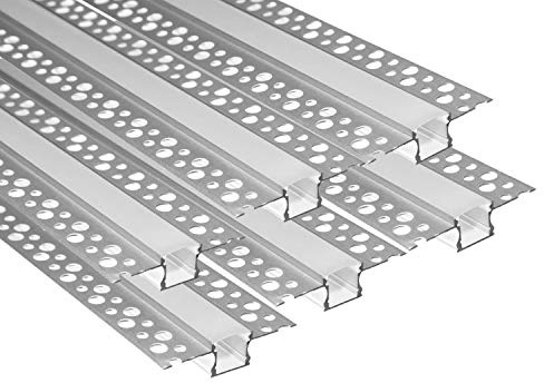 Besseto Plaster-in LED Aluminum Channel 6 Pack 6.6FT/2 Meter Plaster LED Light Strip Diffuser Channel, Trimless Recessed Drywall Aluminum LED Channel Profile for Wall and Ceiling with Milky Diffuser