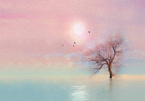 Papel Pintado Pared 3D Rosa Cielo Zen Gran Árbol Pájaro Volador Papel De Pared Tela No Tejida Fotomurales De Decorativos Pared Murales 250x175cm