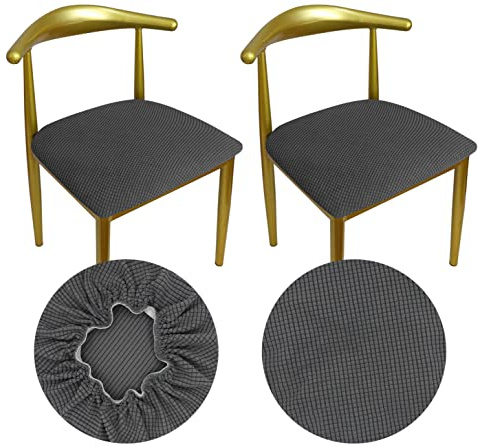 HuaLiSiJi Stuhlbezug Rund Luxuriöser Stoff, Durchmesser 36-50cm, Rund Dehnbar Knitterfrei Waschbar Staubdicht (Grau, 2)
