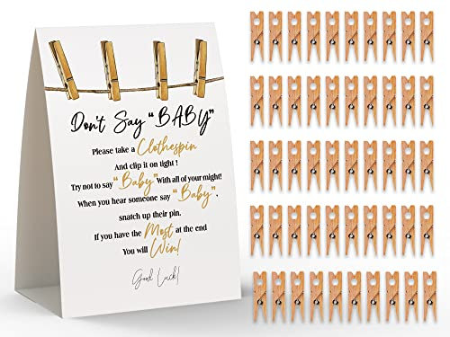 Toctose Don't Say Baby Game, Includes 5x7 Sign & 50 Mini Clothespins, Party-games-and-activities