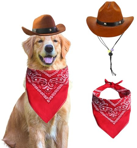 AWOCAN Hund Cowboyhatt och Bandana Halsduk, Sombrero Valphatt, Kostym Cosplay Keps för Husdjur, Semester och Fest Dekoration (Kaffe)