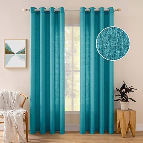 MIULEE Leinenoptik Voile Vorhänge Ösen 2er Seeblau 140x245cm | Leinenoptik-Voile Vorhänge mit Ösen, lichtdurchlässig & unregelmäßige Textur, dekorativ für Wohn- und Schlafzimmer