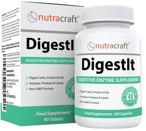 DigestIt Digestive Enzymes – Fast-Acting Enzyme Blend for Bloating & Digestion Support – Amylase, Protease & Lipase – 50 Capsules
