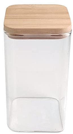 BIRAMBEAU - Ustensiles de Cuisine - Bocal en Verre - Boîtes Conservation - Couvercle Bambou - Idéal Conservation Aliments Secs - Courses Vrac - Capacité : 750mL, Beige