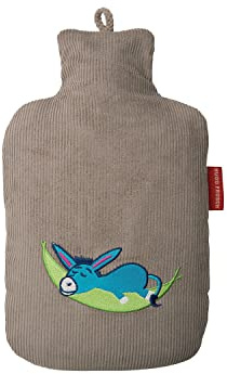 Hugo Frosch Öko-Wärmflasche Kinder 0,8 l Cordbezug Esel Grau | Formstabile kleine Bettflasche Made in Germany, auslaufsicher & geruchsneutral, mit weichem Überzug, abnehmbar & waschbar