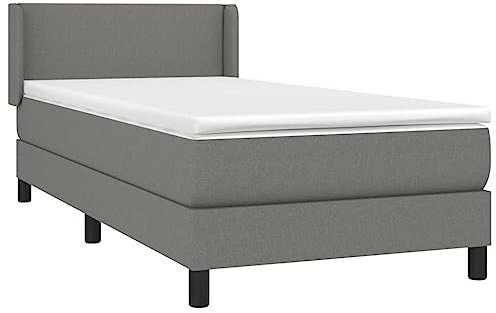 vidaXL Boxspringbett, Bett mit Matratze Kopfteil, Einzelbett Bettgestell mit Lattenrost, Polsterbett Bettrahmen, Dunkelgrau 90x200cm Stoff