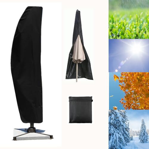 HUNAIGEE Schutzhülle für Sonnenschirm Wasserdiht 600D Sonnenschirm Schutzhülle mit Reißverschluss 1100g Winddicht Abdeckhauben für Sonnenschirme Schwarz