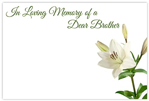celloexpress In Loving Memory Brother (White Lily) Flower Message Cards - 60mm x 90mm - Bereavement Florist Card Sympathy Condolences Notes (Pack of 10)