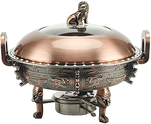 3L Round Chafing Dish, Stainless Steel Chafing Warmers Set with Food Pans, Aluminum Stand, Visible Pot Lid and Fuel Holders for Buffet, Weddings, Parties (Color : Red Copper) (Red Copper)