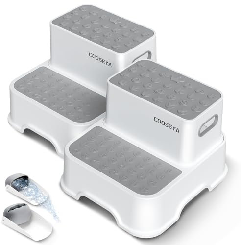 COOSEYA Tritthocker Kinder 2 Stufen, Zweistufiger Tritthocker für Badezimme, Rutschfester Hocker Kinder Badezimmer, Multifunktionaler Tritthocker Kinder, Robuster Kinder Hocker(2er Pack)