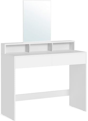VASAGLE Dressing Table with Large Mirror,100x40x140cm, weihnachten, White RDT163W01