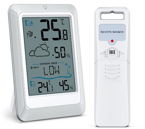 Brifit Thermometre Interieur Extérieur, Station Météo sans Fil avec Capteur, Thermomètre Digital, Thermometre Hygrometre Interieur avec Prévisions Météo, Rétro-éclairage pour Bureau, Exterieur, Jardin