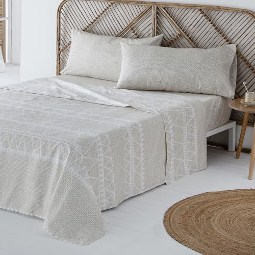 COTTON ARTean NAVIA Parure de lit 4 pièces en microfibre brossée Beige 200 x 200 cm : drap plat, 2 taies d'oreiller, drap-housse ajustable