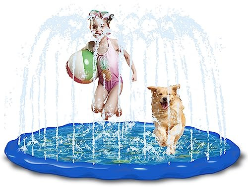 170cm Large Sprinklers Pad for Kids & Dogs,Splash Pad Spray Mat Paddling Pools,Summer Outdoor Garden Water Play Swimming Bathing Pool for Boys & Girls & Pet