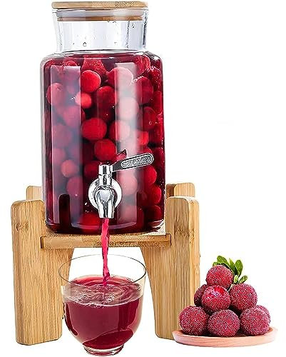 2L/3L/4L Dispenser per Bevande Bottiglia di Acqua Fredda, Dispenser per Bevande Dispenser per Acqua in Vetro con Coperchio del Supporto, Senza BPA, Barattoli per Birra Limonata di Grande capacità, per