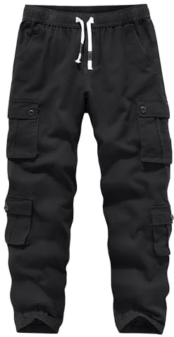 APTRO Herren Cargo Hose Camouflage Hose Elastische Taille Arbeitshose Lange Baumwolle Leichte Hose mit 8 Tachen LT44 Schwarz 3XL