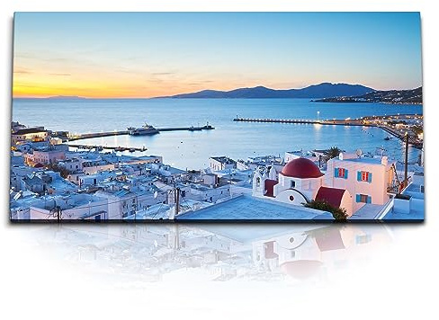 Paul Sinus Kunstdruck Bilder 120x60cm Mykonos Insel Griechenland Meer Sonnenuntergang weiße Häuser