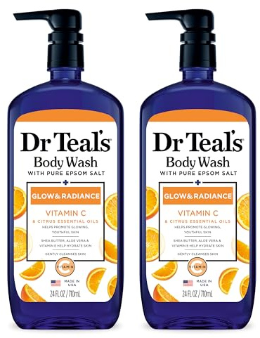 Dr Teal's Body Wash with Pure Epsom Salt, Glow & Radiance with Vitamin C & Citrus Essential Oils, 24oz (Pack of 2)