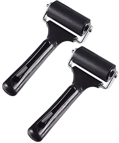 CIMAXIC 15cm Black Rubber Roller Set of 2 for Printmaking Stamping and Gluing Applications Heavy Duty Metal Frame Anti-Skid Design