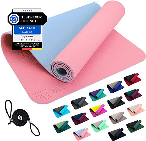 REFIT TPE Sportmatte Fitnessmatte 190 x 60 x 0,6 cm rutschfeste Gym Matte Mat für Yoga Fitness Pilates Gymnastik Sport Yogamatte Gymnastikmatte Turnmatte Bodenmatte Marshmallow