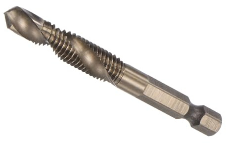 CoCud Combination Drill and Tap Bit, M8 x 1.25 Thread Size 1/4 Hex Shank, 6542 Titanium Coated High Speed Steel Tools - (Applications: for Aluminum Stainless Steel Plastic)