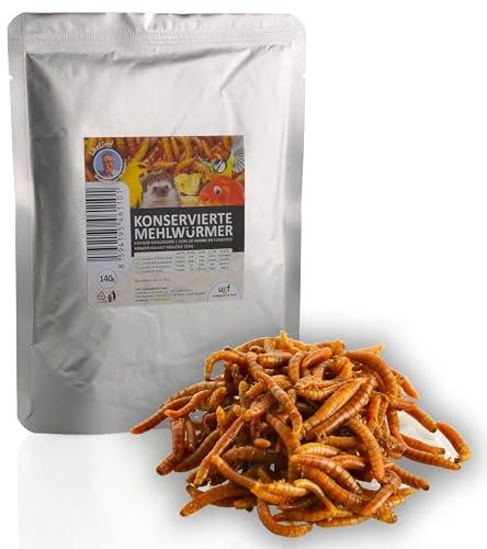 UGF - Saftige Konservierte Mehlwürmer, 140g, Vogelfutter Wildvögel Ganzjährig, Igelfutter, Eichhörnchen Futter, Hamster Futter