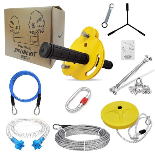 Seilrutsche Kinder Outdoor Slackline Outdoor, Mezscoly 24m 80FT Zipline Adventure Games seilbahn Kinder Outdoor, bis 150kg beständig, Seilrutsche für den Garten, Lächelnder Gesichtsstil des Bären