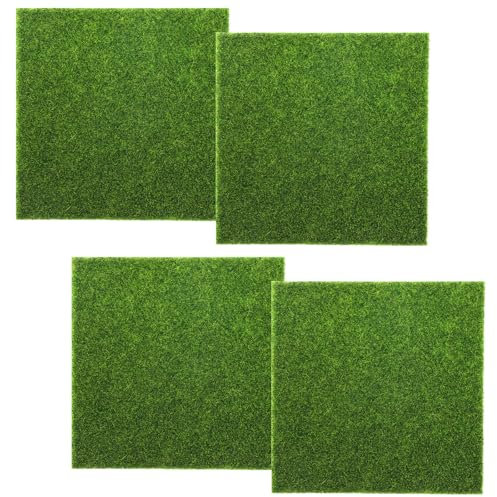 Cobee 4 piezas de césped artificial jardín en miniatura, 15 x 15 cm, alfombra de césped artificial en miniatura, musgo en miniatura, decoración de césped artificial, decoración de bricolaje
