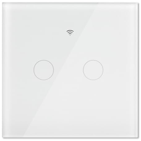 LLVE Wifi Smart Light Switch Work with Tuya, Smart Life Assistant,Wall White Double Touch Light Switch,Tempered Glass Panel with LED Backlight, 2-Gang 1-Way, 240V AC/300W