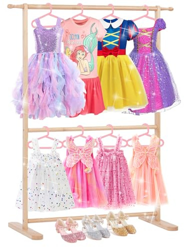 Relquorax Appendiabiti per bambini in bambù con due aste, per vestiti da bambino, organizer per vestiti, piccolo appendiabiti, perfetto per costumi e accessori (colore naturale)