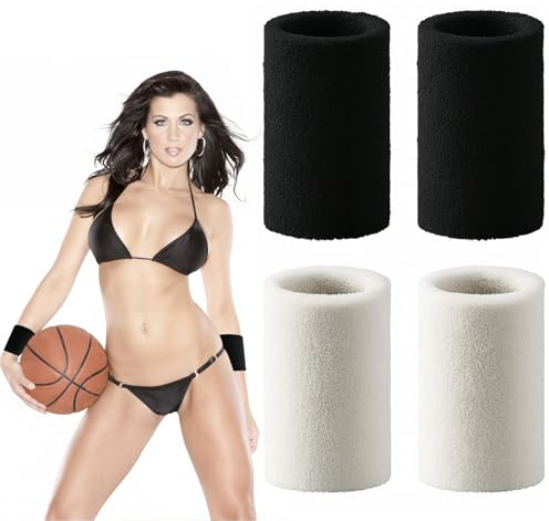 4 Stück 3-Zoll-Armbänder gegen Schweiß, Schweißbänder für Männer und Frauen,Fitness Arm Schweißband,elastische Sport-Armbänder,Sport-und Tennisarmbänder, für Laufen,Fitnessstudi,Training,Schwarz, Weiß