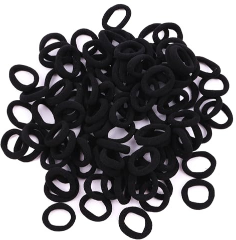 Mytoptrendz 100 Pack -Mini Fabric Seamless Hair Ties for Baby Girls No Metal Small Elastic Ponytail Holders Soft No Damage for Kids and Adults Fine Hair Ties - BLACK