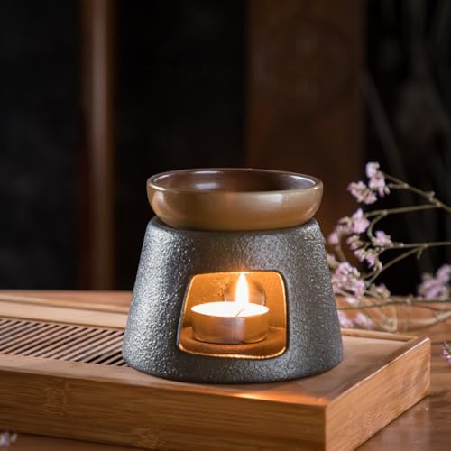 Warmself Aromalampe Teelichthalter aus Keramik Duftlampe aus Keramik Wachsschmelzbrenner Handgefertigt Schwarz&Braun