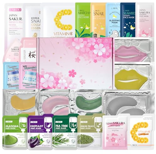 LAIKOU Face Mask Skincare Set, 24 Pcs Pamper Gifts for Women, 3 x Face Masks, 5 x Sleeping Masks, 6 x Mud Masks, 4 x Face Creams, 4 x Eye & 2 x Lip Masks, Care Package Gift Sets for Her Teenage Girls
