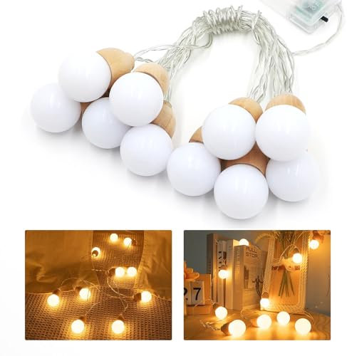 Guirnalda luces interior con 10 Bolas, 2M Luces habitacion Cálidas Blancas Alimentadas por Batería, Luces decorativas con Función de Temporización, Bolas de Lámparas de Cuento de Hadas Ø30mm Cada Una