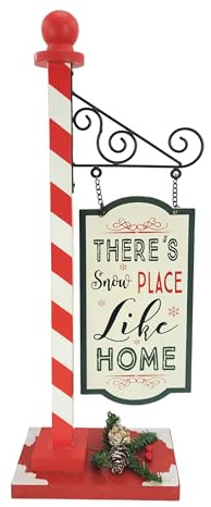 Decoraciones de Navidad, cartel de madera con poste, carteles decorativos para sobremesa, color blanco, rojo y verde, para interior, tamaño 16 x 48 cm