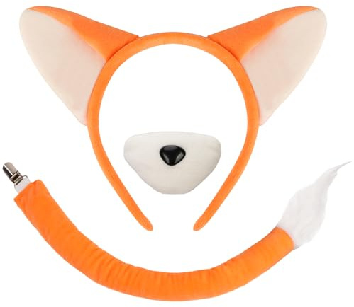 XEPST Rävsvans och öra set, rävkostym set med rävpannband rävsvans för djurkostym, cosplay, födelsedag, halloweenkostym, maskeradfest