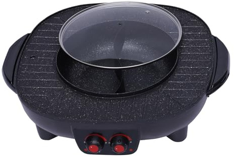 Alnemy 3L/0.79gal Hot Pot Elektrischer, 2 in 1 Hotpot Topf und Raclette Grill, Pfanne und Suppentopf Können Abnehmbar, 2200W Hot Pot Elektrischer,Kleiner Hot Pot für 5-6 Personen