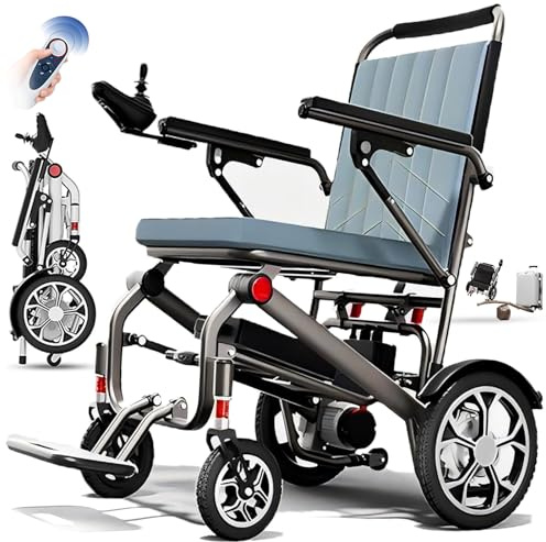 Bueuwe Leichter Elektrischer Rollstuhl Faltbar - 14,9 kg, 25-50 km Reichweite, 150 kg Tragkraft, Mit Federung, Kompakt für Outdoor & Wohnung, Reisegeeignet, Für Senioren Behinderte,Blau,20A
