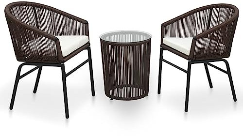 Willood 3 TLG. Bistro Set mit Kissen Balkonset Gartenmöbel Sitzgruppe Gartenstuhl PE Rattan Braun