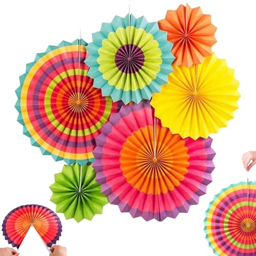 6 Stück Papierfächer, Farbig Fächer Hochzeit, Papierblumen Set zum Aufhängen, Faschingsdeko, Party Deko, Hängende Deko für Geburtstag Party Hochzeit Neujahr Baby Shower