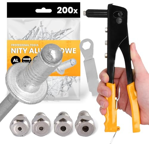 Pince Riveteuse 4 Têtes 2,4-4,8 mm Ensemble Machine Pistole Rivets 200x Aveugles 4,8x8 mm Aluminium Pop Résistante Professionnelle Bricolage Utilisation Durable