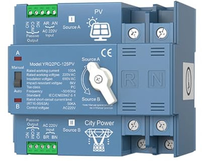 Aonukpdy ATS Double Automatique de Commutation de Puissance pour Générateur ou Énergie Solaire PV pour Changer D’Énergie Solaire à L’Énergie de la Ville Inverseur Solaire 2P100A