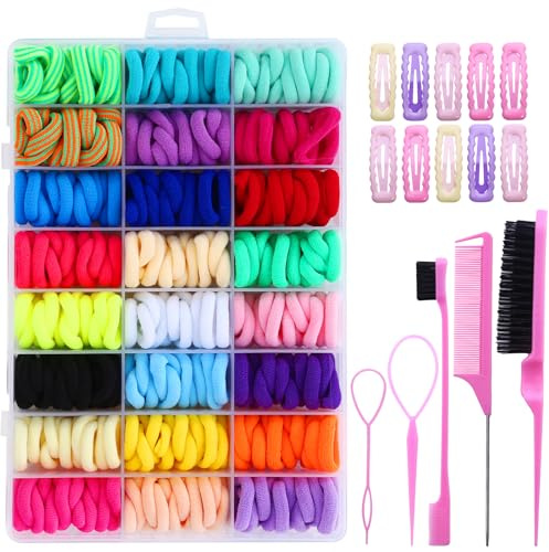 Conjunto de accesorios para el cabello para niñas, 400 bandas elásticas, 10 pinzas para el cabello, herramientas de peinado, multicolor